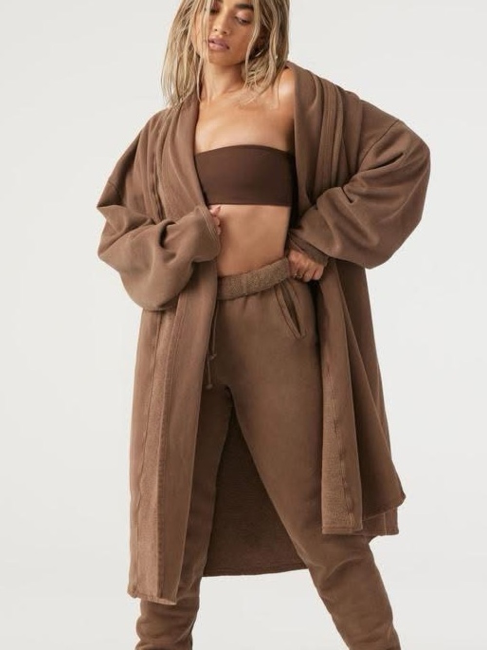 Joah Brown Oversized Open Front Cotton Cardigan One Size Brown
